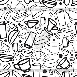 Seamless handwork pattern with cups of coffee - vector clipart