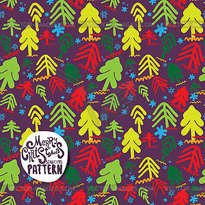 Color christmas trees on violet background - vector image