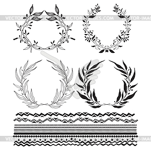 Decorative wreaths and stylized stripes underscore - vector image