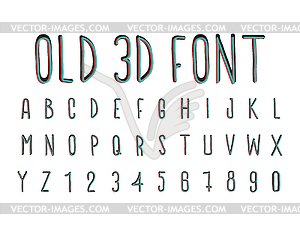Colorful old 3D font, stereoscopic effect - vector image