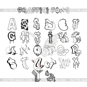 Graffiti font alphabet letters. Hip hop grafitti - vector image