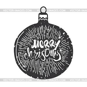 Merry Christmas calligraphy on ball. Handwritten - vector clip art