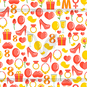 8 March seamless pattern. Background of gifts for - vector image