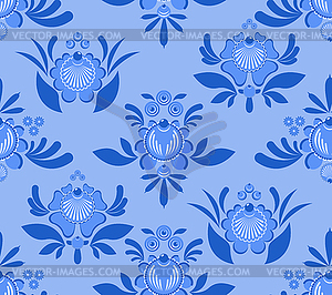 Gzhel flower seamless pattern. Flowers and leaves - vector clipart