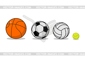 Спортивный мяч набор. Баскетбол и футбол. Теннис - векторный клипарт / векторное изображение