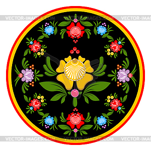 Gorodets painting plate. Russian national folk - vector image