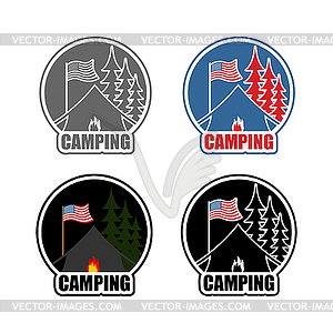 American Camping logo set day and night. Emblem - vector clip art