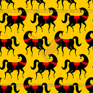 Black Horse Gorodets painting seamless pattern. - vector EPS clipart