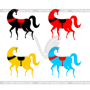 Gorodets painting colored horse set. Russian - vector clip art