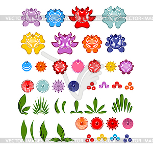 Gorodets painting set of elements Flowers and - vector image