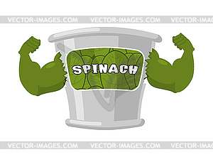 Spinach strong and powerful. Muscular arms of - vector image