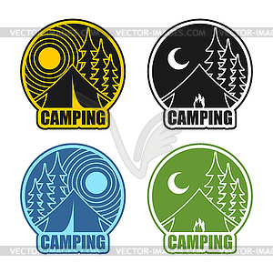 Camping logo day and night. Landscape with tent - vector image