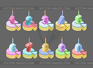 Свечи на день рождения торт номер изометрии. кусок - изображение в векторе / векторный клипарт