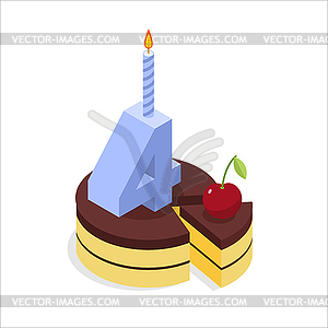 4 years birthday cake isometrics. Number four with - vector image