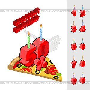 Discounts for birthday when buying pizza. Candles - vector image