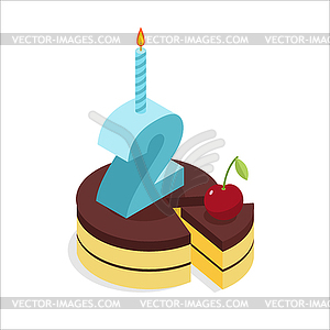 2 birthday cake isometrics. Number two with - vector clipart