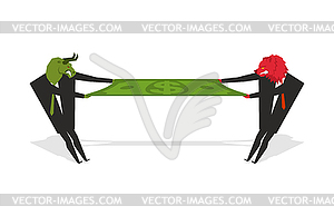 Bull and Bear share profits. Two businessmen pullin - vector clipart