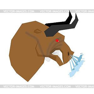 Angry bull. Head of an aggressive beast with big - vector image