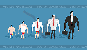 Business evolution. development of simple worker - vector clipart