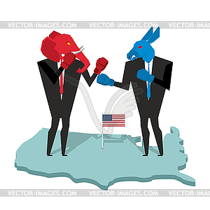 Осел и слон бой. Демократ и республиканец - векторное изображение EPS