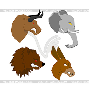 Angry animal set. Aggressive bull with red eyes. - vector clipart
