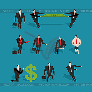 Set of businessman in various poses and - vector EPS clipart