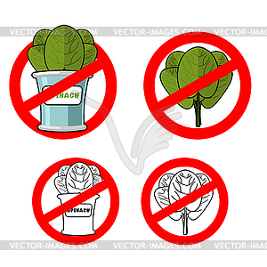 Stop spinach. Prohibited green leaf lettuce. Red - vector image