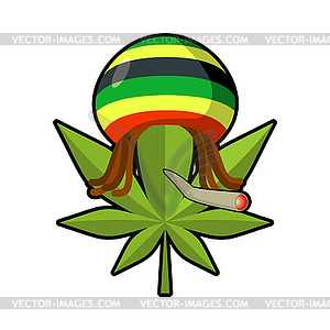 Leaf marijuana and reggae cap with dreadlocks. Gree - vector clipart