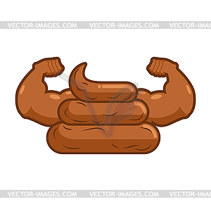 Strong shit. Turd with muscles. poop with big hands - vector clipart