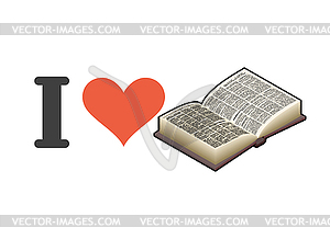 I love reading. Heart and book. Emblem for lovers o - vector image