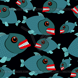 Toothy fish seamless background. Evil piranhas in - vector clip art