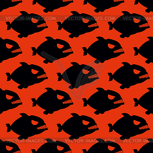 Aggressive seamless pattern of Piranha. Fish - vector image