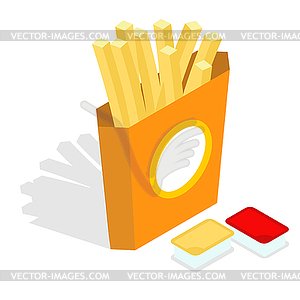 French fries isometrics. Slices of roasted - stock vector clipart