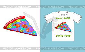 Fast food - toxic food. piece pizza in acid colors - vector clip art