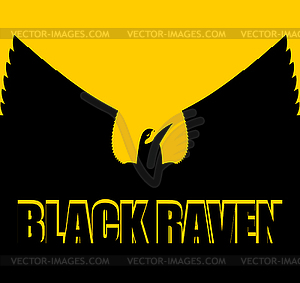 Black raven on yellow background. Big Bird. Spread - royalty-free vector image