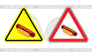 Warning attention hot dog sign . Dangers yellow sig - vector clipart