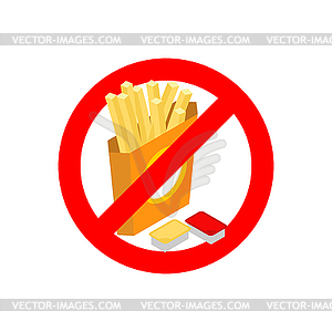 Stop French fries. Ban fatty fast food. Sliced  - vector image