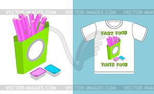 Fast food - toxic food. French fries in acid colors - vector clip art