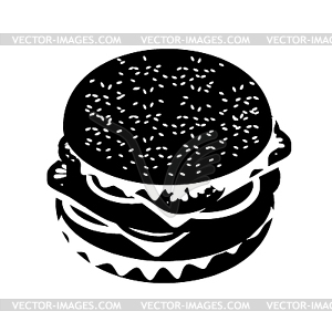 Hamburger silhouette sign. Fast food in flat - vector image