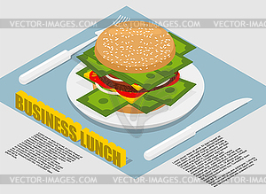 Business lunch infographics. Hamburger with money o - vector clipart