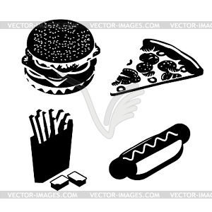 Set Fast food silhouette. Big juicy hamburger and - royalty-free vector image