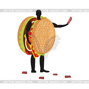 Hamburger costume man mascot promoter. Male in - vector image