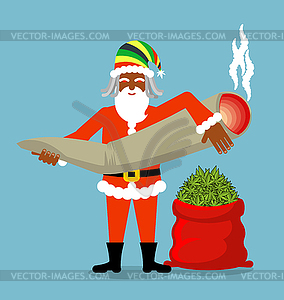 Rasta Santa Claus wishes. Big Red sack hemp . Bag o - vector EPS clipart