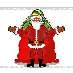 Rasta Santa Claus wishes. Big Red sack hemp. Bag - vector image