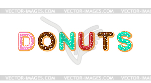 Donuts typography. pie alphabet. Baked in oil - vector EPS clipart