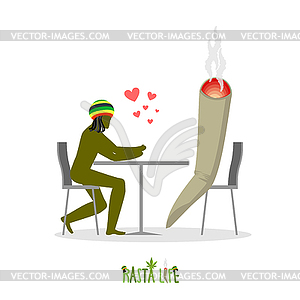 Rasta life. Rastaman and joint or spliff in cafe. - vector EPS clipart