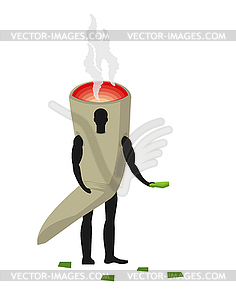 Joint or spliff man mascot promoter. Male in suit - vector clip art