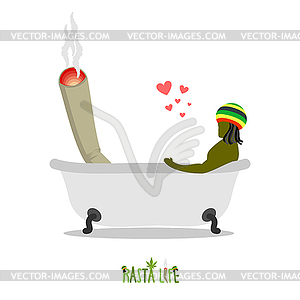 Rasta life. Rastaman and joint or spliff in bath. - vector clipart