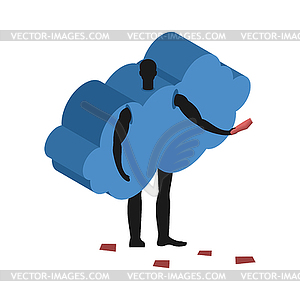 Cloud costume man mascot promoter. Male in suit - vector clipart