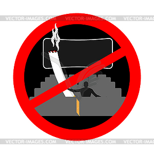 No smoking in cinema. Red sign prohibiting - vector image